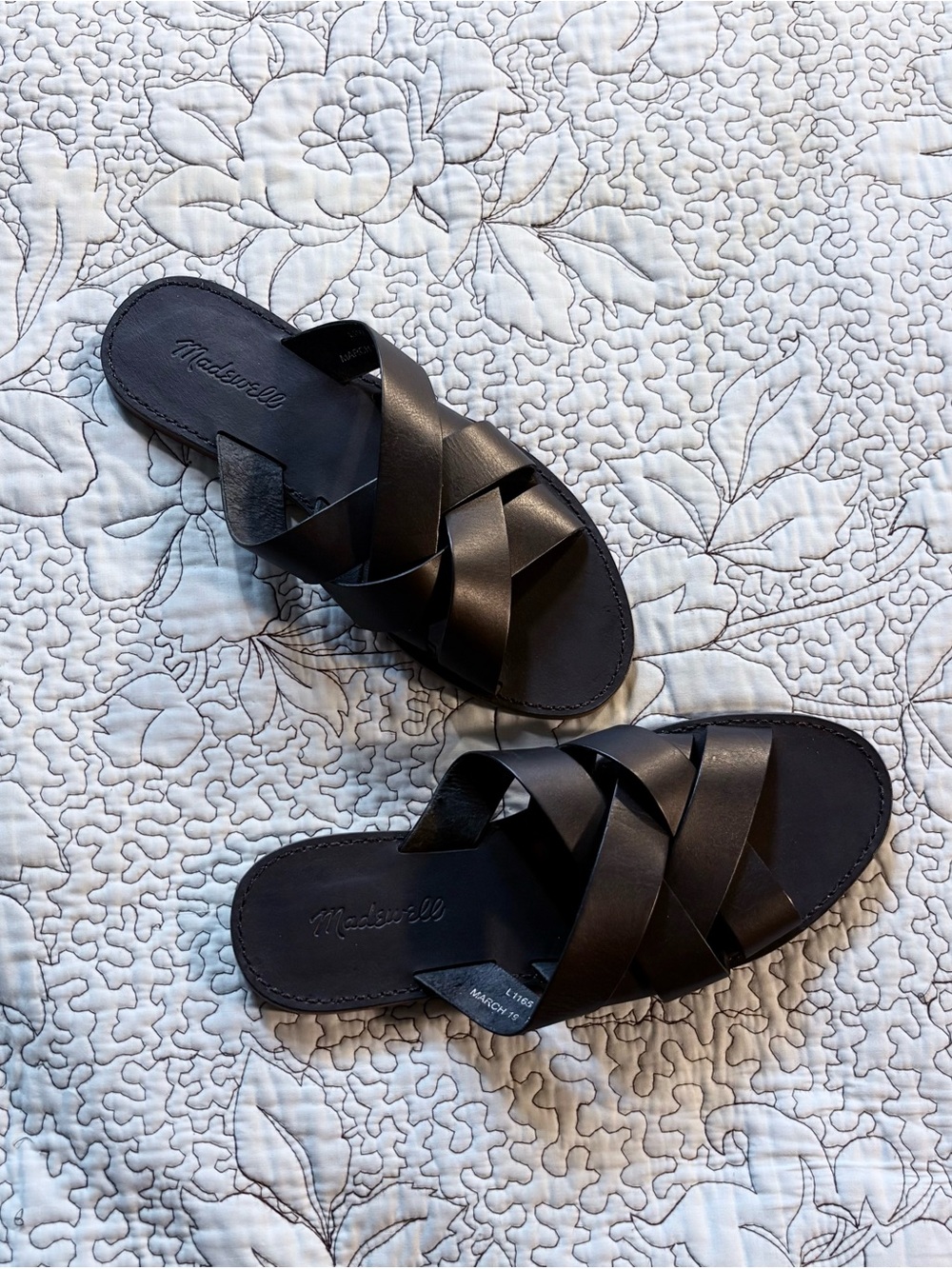 💥Madewell The Boardwalk Woven Leather Slide Sandals True Black Leather Sz 8.5💛